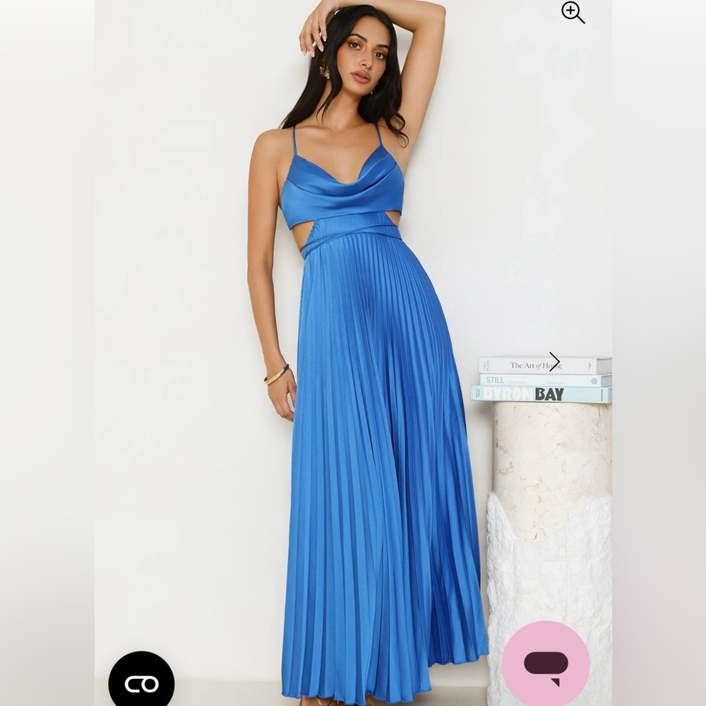 Hello Molly Elegant Blue Evening Pleated Dress - NWT size S